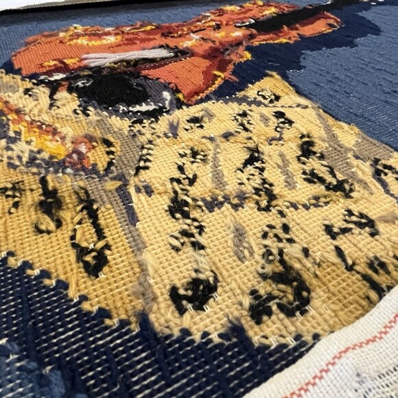 Vtg 1970s Completed Needlepoint Violin Instrument Sheet Music Wall Hanging Decor - Picture 11 of 16